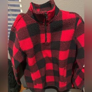 Old Navy Red and Black Checkered Fleece Pullover